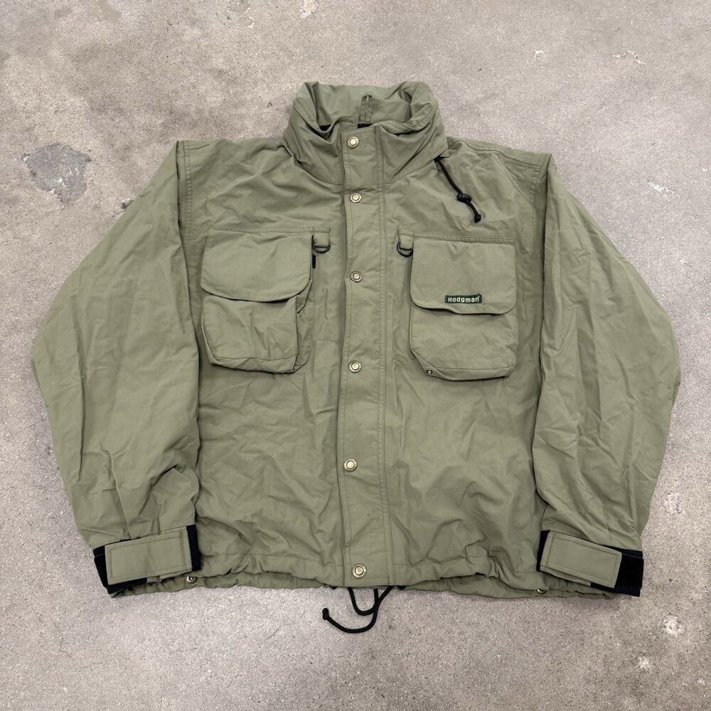 HODGMAN FISHING HUNTING UTILITY FULL ZIP HOODED JACKET GREEN MENS LARGE OUTDOOR